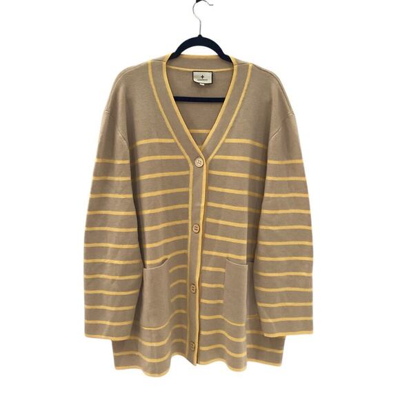 Tuckernuck Chai Striped Lauren Cardigan Oversized Button Front Pockets Size XXL - Picture 6 of 13